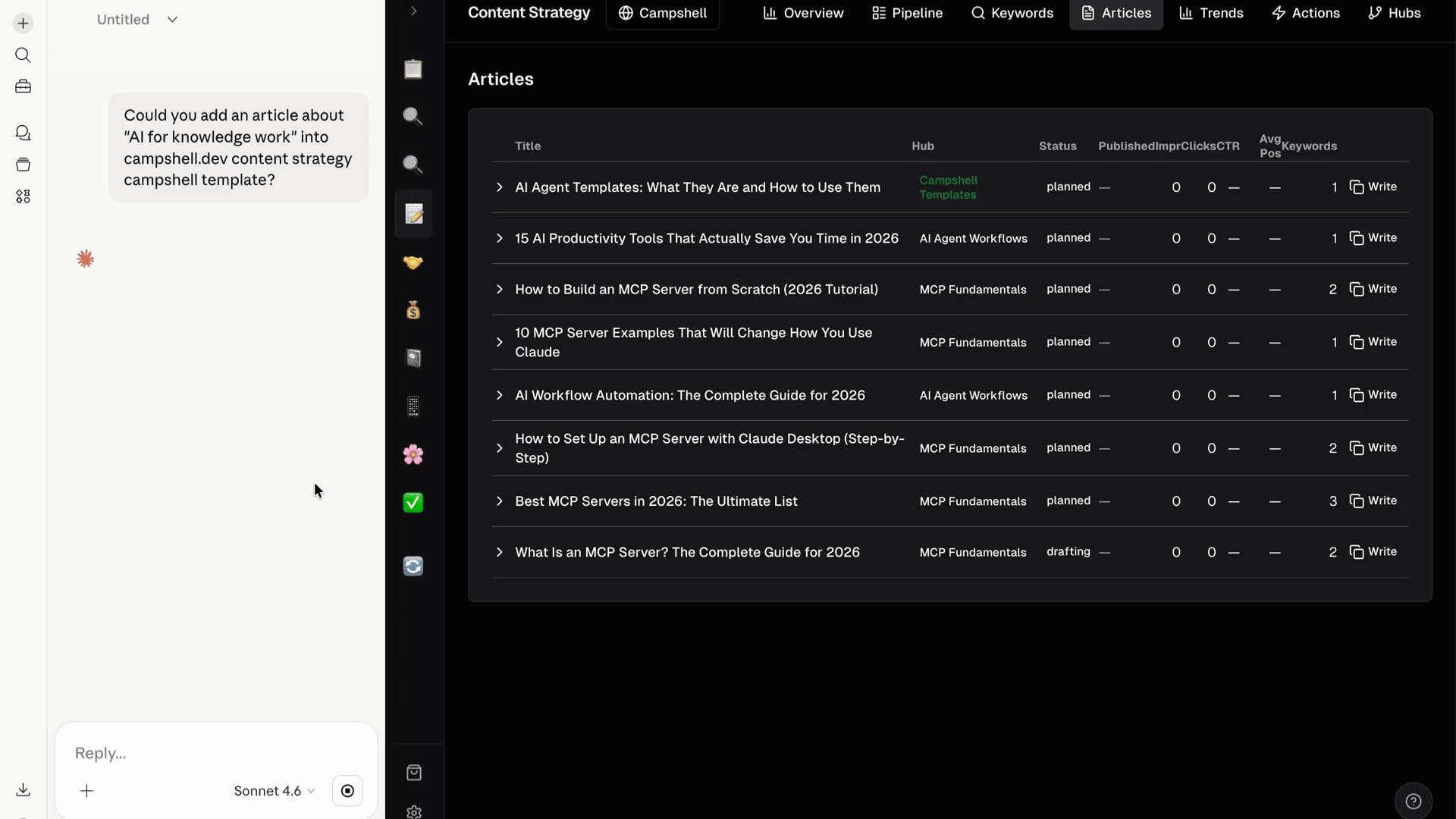 Content Strategy running in the Campshell app
