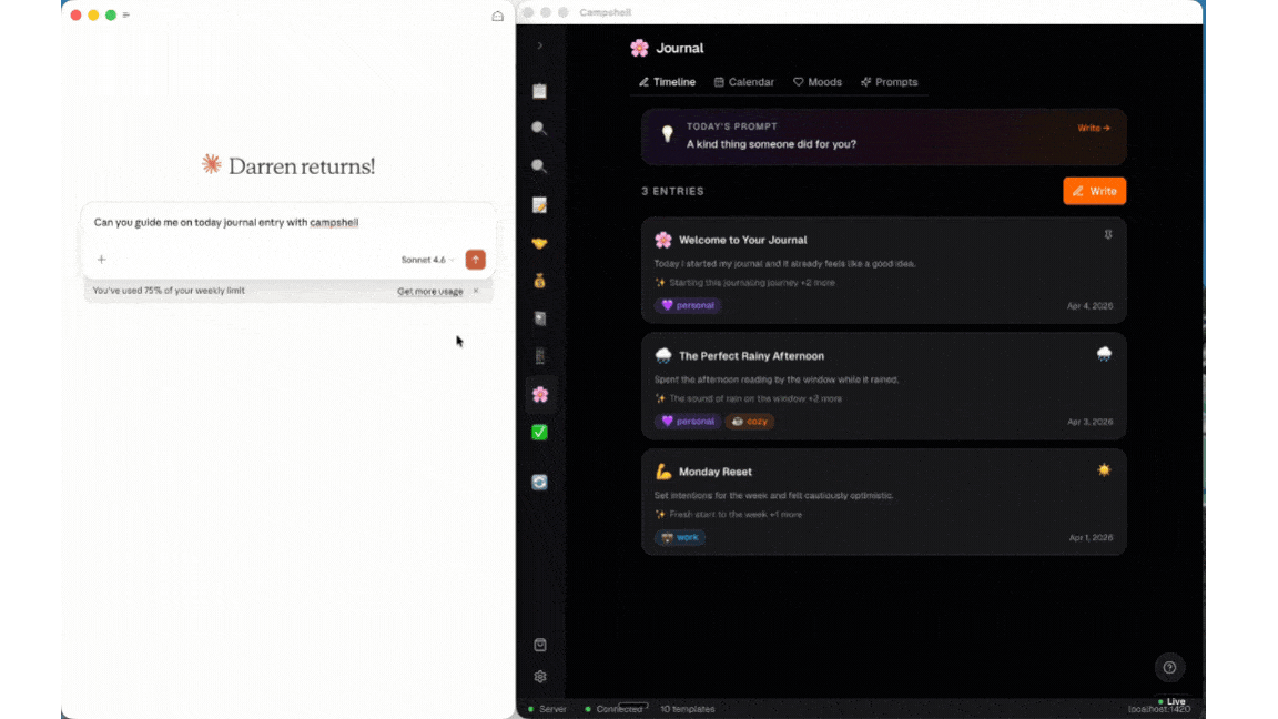 Journal running in the Campshell app