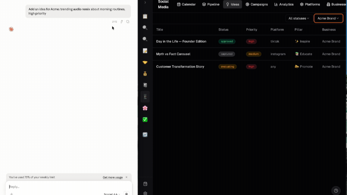 Social Media Planner running in the Campshell app